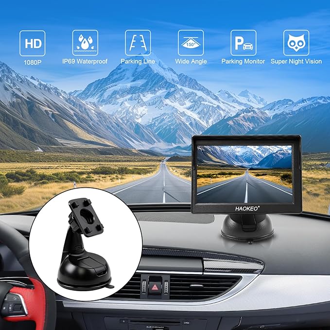 Backup Camera for Truck 5 Inch 1080P Front Rear View Monitor kit Auto Color Image Night Vision, Plug & Play,IP69 Waterproof Grid Lines for Car/RV/Tractor/Semi-Trailers/Pickup H11