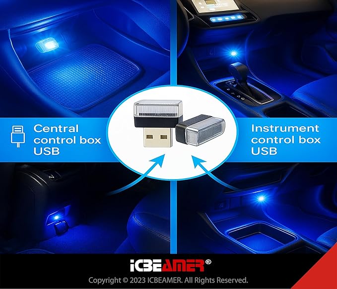 ICBEAMER USB Type-A LED Night Light 1-Pack (Blue) | Plug-in Universal Fit Automotive Accessory for Car Interior and Trunk Ambient Atmosphere Lighting