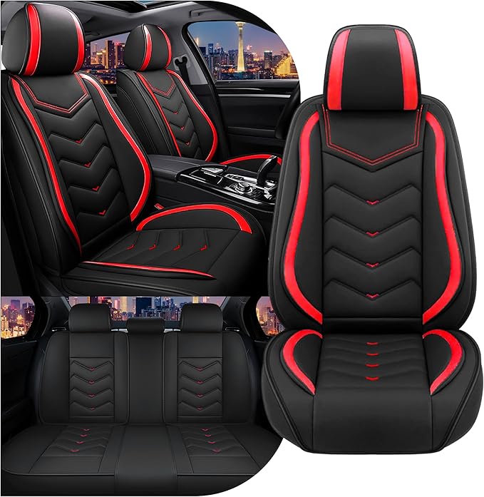 CTDS Car Seat Covers for Chevy Equinox 2005-2026, Stylish Sport Seat Cover, Premium Nappa Leather Car Seat Cover. Automobile Seat Covers Sets.(Standard 5 Seats/Black Red)