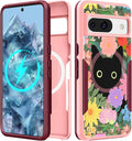 for Google Pixel 8A Case 6.1 Inch - Compatible with MagSafe Women Girls Cute Magnetic Protective Cover Girly Cat Flower Floral Heavy Duty Shockproof Design for Google Pixel 8A Phone Cases