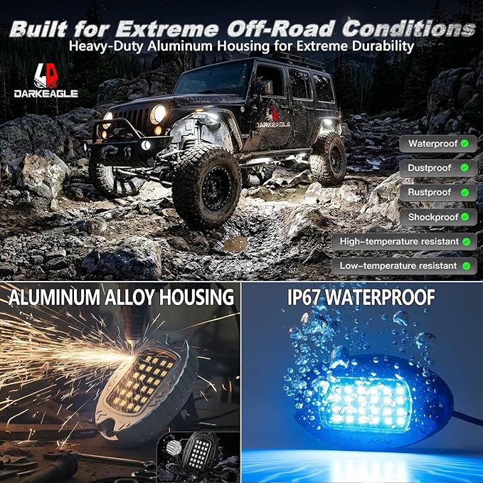 20Pods Heavy Duty Aluminum RGB LED Rock Lights for Trucks Pickup Dually Truck Off-Road with APP/RF Remote, Segmented IP67 Waterproof Multicolor Underglow Accent Light 12V Plug and Play&Pre Wired