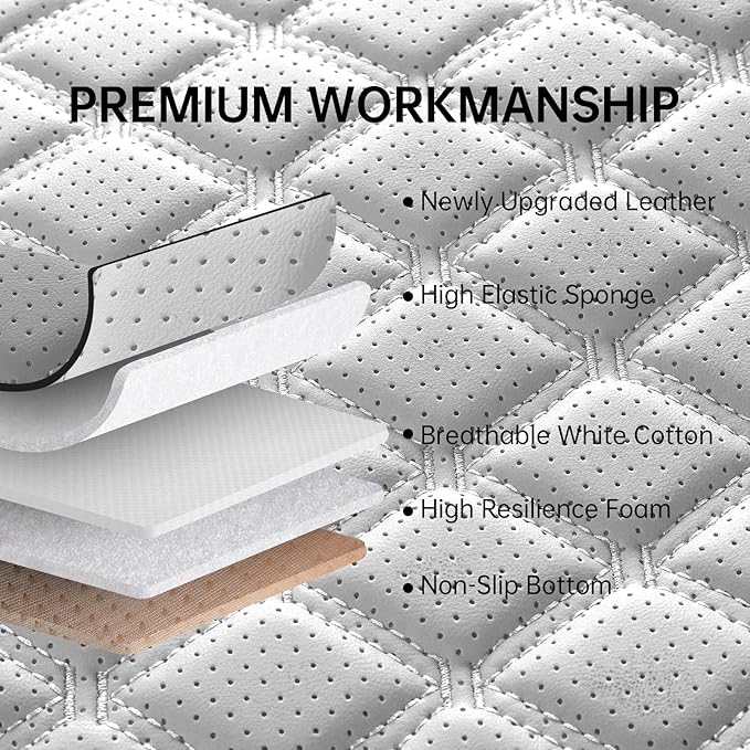Car Seat Covers Front Seats, Luxury Leather Waterproof Non-Slip Seat Protector Universal Fit for Most Cars SUVs Trucks Pick-ups,White and Black Car Accessories Interior(Front White)