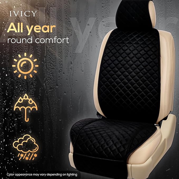 IVICY Faux Suede Front Car Seat Cover – Durable, Non-Slip Seat Protector for Cars – 1 Unit, Black