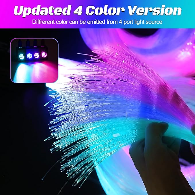 Split 4 Colors 12W Car Starlight Headliner Slim Kit 1200pcs*0.02in*9.8ft with APP&RF Remote,RGBW Fiber Optic Starlight Kit,4 Port Engine Sound Activated Star Lights for Ceiling Car Roof/Home Decor