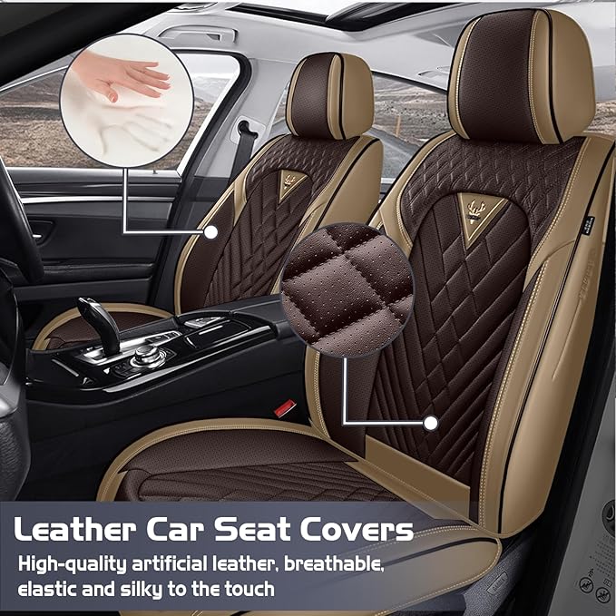 Truck Seat Covers for Nissan Frontier 2009-2026, Waterproof Premium Leather Full Coverage Car Seat Cover, Muscle Sport Style Auto Interior Seat Cover Sets (Full Set/Brown Coffee)