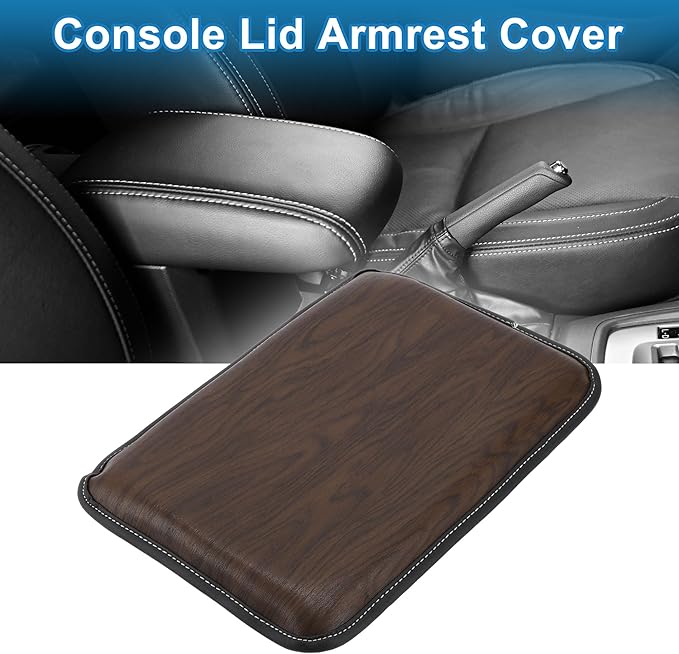 Car Armrest Cushion Pad Non-slip 11.81" x 8.27" Faux Leather Brown Center Console Lid