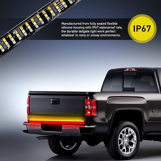 Nilight TR-03 60" Triple 504 LEDs Truck Tailgate Side Bed Light Bar Strip Sequential Amber Brake Running Turn Signal Red/White Reverse