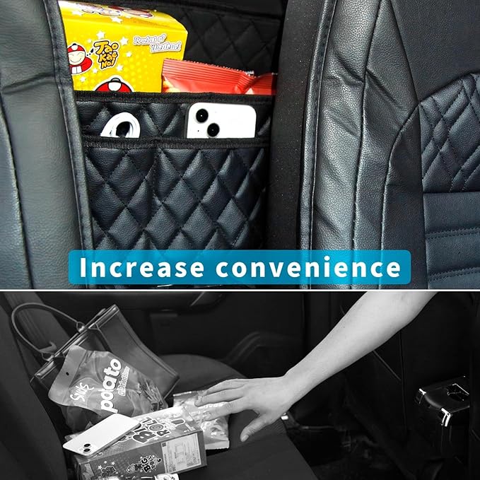 Car Handbag Holder Between Seat Durable Leather Seat Back Organizer Pet & Kids Driver Storage Netting Pouch Driver Storage Netting Pouch (Upgraded Black B)