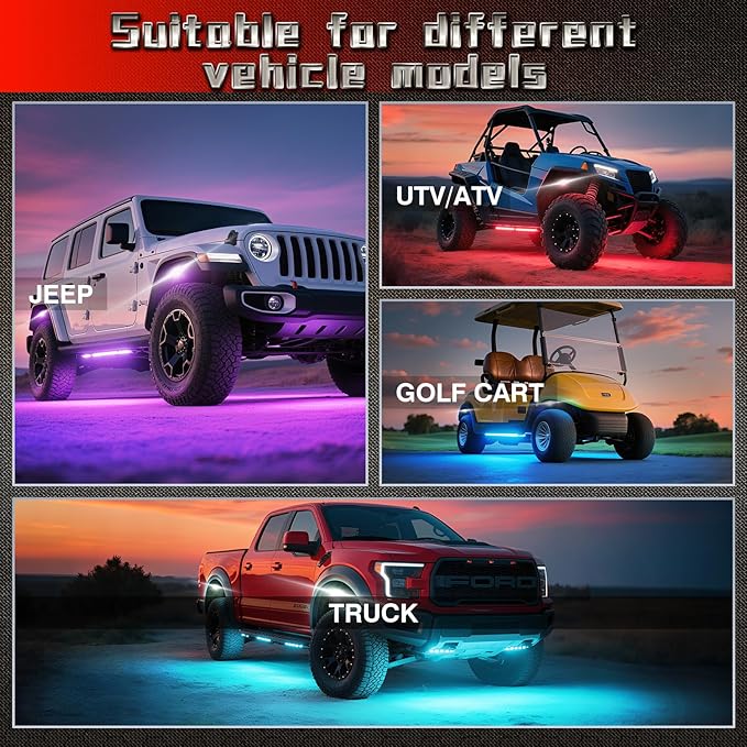4 Pods RGBW LED Rock Lights for UTV ATV Golf Cart RZR SXS Truck Jeeps Off Road, Waterproof Multicolor Neon Underglow Kit with APP/RF Remote Control&Brake Red Function,12V Pure White Underbody Lights