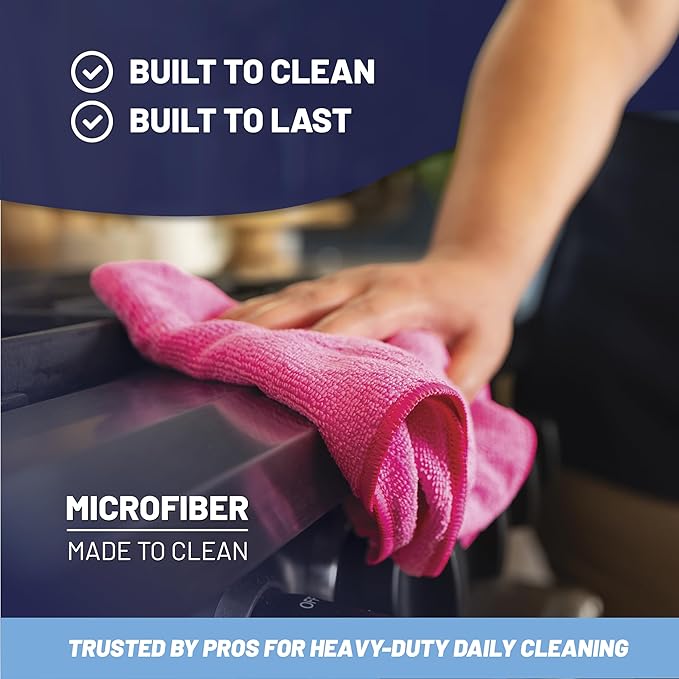 MW Pro Microfiber Cleaning Cloth | Black Gray Blue | 12 Pack | 16” x 16” | All Purpose Microfiber Towels - Clean, Dust, Polish, Scrub, Absorbent
