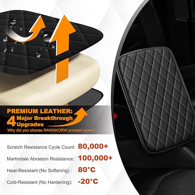 Center Console Cover for Cars Fit for Jeep Renegade Leather Armrest Covers with 2 Storage Bags(Black)