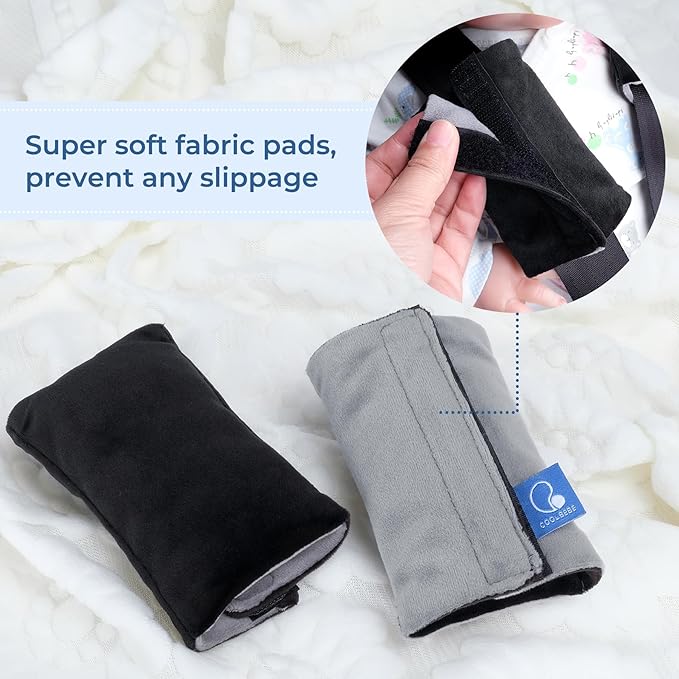 COOLBEBE Car Seat Straps Shoulder Pads for Baby Kids, Super Soft Seat Belt Covers for All Car Seats/Pushchair/Stroller/High Chair (Black/Grey)