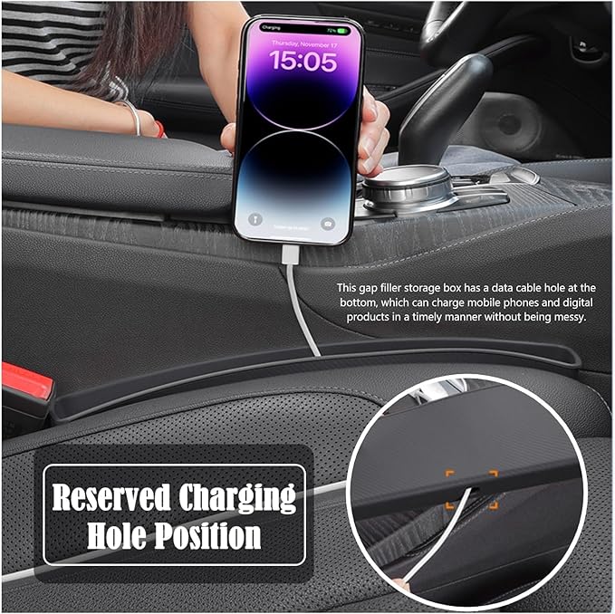 Car Seat Gap Filler Organizer, Auto Side Seat Gap Storage Box for Your Cars, Trucks 2 Pack, Universal Car Accessories Gap Filler Organizer to Fill the Gap Space Between the Console and Seats, Black