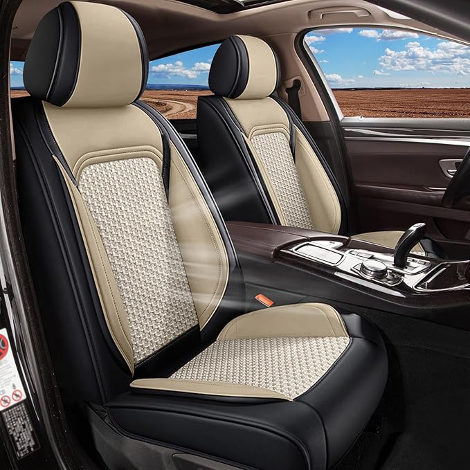 Car Seat Covers Full Set for Honda HRV/HR-V 2016-2026-5 Seats - Ice Silk Leather - Black & Beige