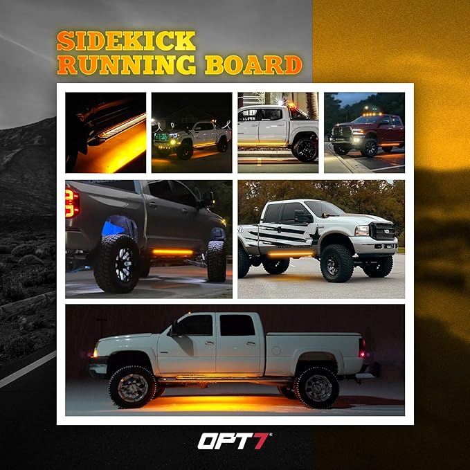 OPT7 Sidekick 60" Running Board Lights 2PCS LED Strips w/Sequential Amber Turn Signal Side Marker, DRL, White Courtesy Light for Regular Super Cab Pickup SUV - Truck Decorations