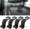 LivTee Car Seat Headrest Hook, Auto Seat Hook Hangers Storage Organizer Interior Accessories for Purse Coats Umbrellas Grocery Bags Handbag, 4-Pack(Bling Black)