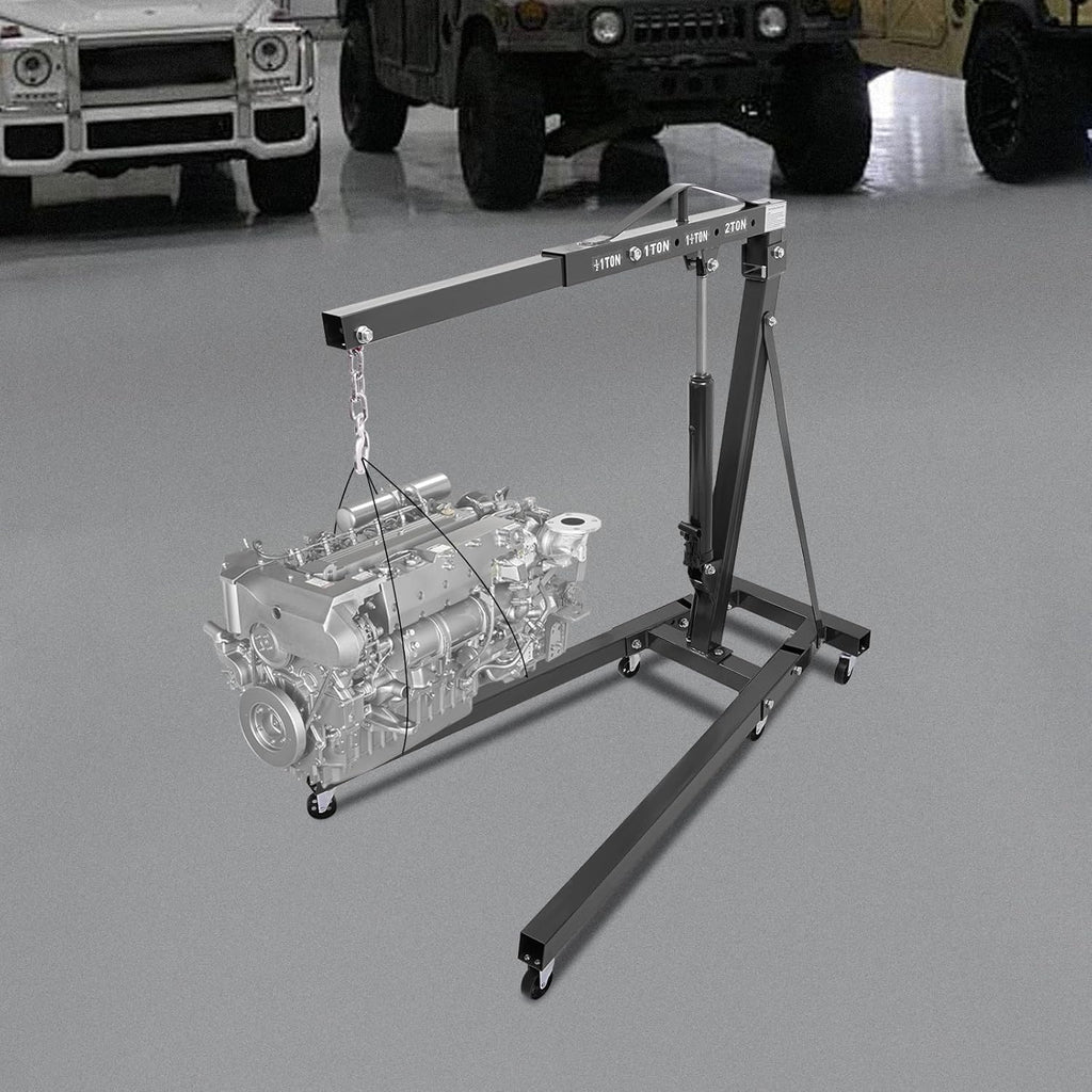 Folding Engine Hoist 1 Ton Engine Crane Lift with 6 Caster Wheels 2200LBS Steel Hydraulic Engine Crane 4 Adjustable Positions for Car Fixing Workshops Garages Warehouse(Sent in 2 Packages)