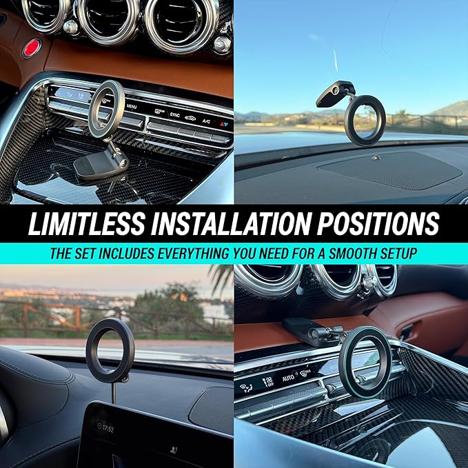 CARMOUNT F2 Adjustable Magnetic Car Mount for iPhone | Dashboard Phone Holder, 360° Rotation & Tilt, Universal & MagSafe Full Metal Magnetic Phone Mount (MagSafe Adjustable)