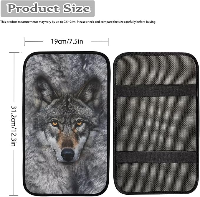 Gray Wolf Car Armrest Pad Grey Center Console Arm Rest Protector Cover Wolf Car Interior Accessories Universal SUV Vehicles Truck Van