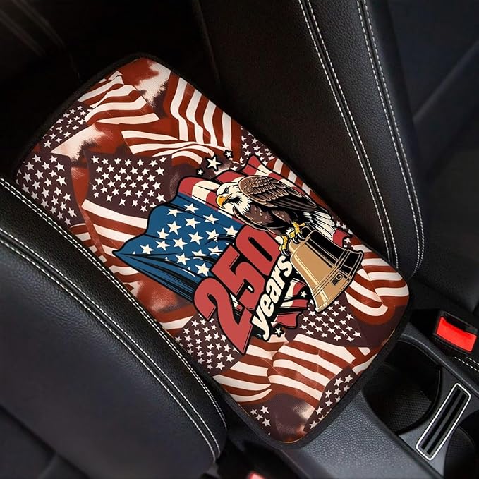 Dreaweet 250th Anniversary Car Center Console Cover Universal Fit Bald Eagle Liberty Bell Print Center Console Armrest Cover Scratch & Wear Resistant Arm Rest Cover for Car Truck SUV Sedan