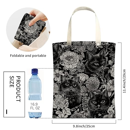 Cute Car Trash Can, Hanging Canvas Car Back Seat Organizer and Storage Bag, Funny Car Trash Bag For Travelling, Outdoor Cute Black Cat Flower