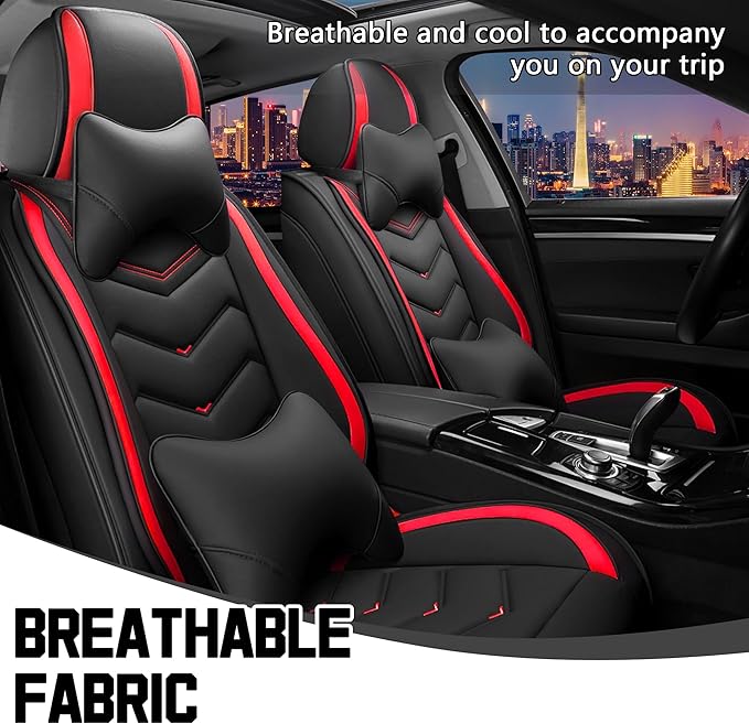 CTDS Car Seat Covers for Nissan Pathfinder 2000-2026, Stylish Sport Seat Cover, Premium Nappa Leather Car Seat Cover. Automobile Seat Covers Sets.(Luxury 2 Seats/Black Red)