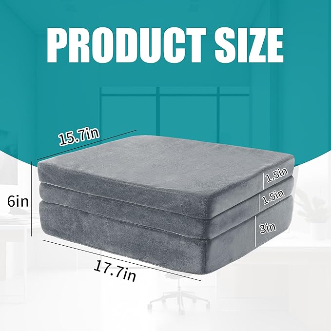 MABOZOO Height Adjustable Chair Cushions, 6 Inch Thick Office Chair Booster Seat Cushion to Raise Height, Extra Thick Seat Pad for Wheelchair, Home, Office, Car (Gray)
