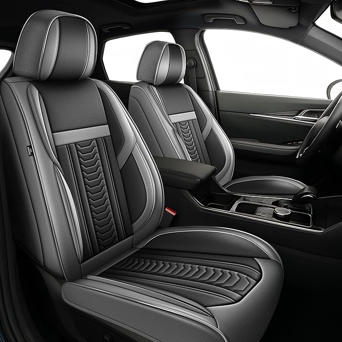TTX LIGHTING for Hyundai Venue 2020-2026 Seat Covers: Waterproof Leather Seat Protector with Airbag Compatible (2 Front Seats,Black&Gray)