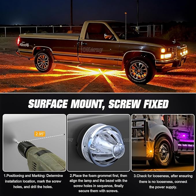 2-Pack Dual Color LED Watermelon Lights Cab Roof Clearance Marker Warning Lights Amber Purple Strobe & Steady Side Marker Lamp with Bezel for Truck Trailer RV Off-Road Vehicle