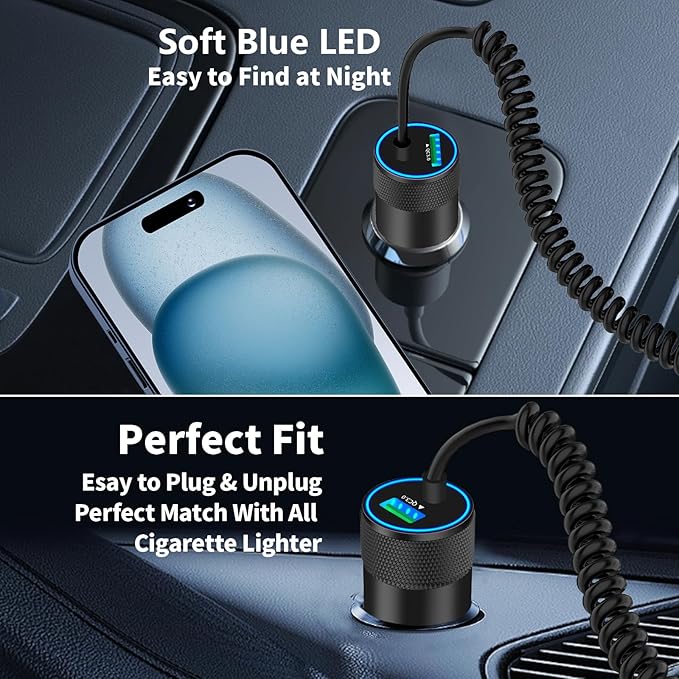 [Apple MFi Certified] iPhone 17 Car Charger Fast Charging, Braveridge 4.8A USB Power Cigarette Lighter USB-C Car Charge + 6FT Type-C Coiled Cord for iPhone 17/17 Pro Max/16 Pro/15/Galaxy S26/S25/Pixel