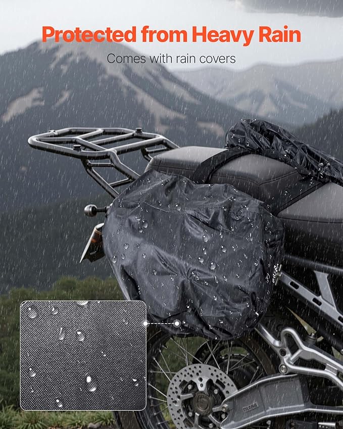 VEVOR Motorcycle Saddlebags, 30L (15L x 2) Large Capacity Saddle Bag Compatible with Grom (2022-2025), Navi, Z125 and Most Motorcycles, Sport Motorbike Side Bag with Waterproof Rain Cover and Straps