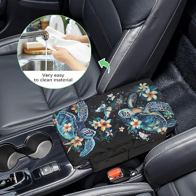 Dreaweet Sea Turtle Arm Rest Cover for Car Thick Center Console Cover with Pockets,Turtle Car Accessories Armrest Cover for SUV Truck Universal Center Console Armrest Pad