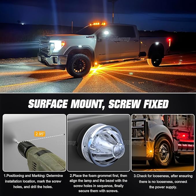 4-Pack Dual Color Watermelon Lights with Strobe & Steady Lighting Clear Lens Red/Amber LED Side Marker Turn Signal Lights for Truck Trailer RV Off-Road Vehicle