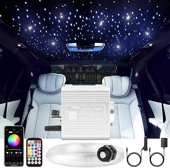 CHINLY Starlight Headliner Kit,650pcs 9.8ft 0.03in Star Light Headliner Kit,Twinkle Star Lights for Car,RGBW+APP+Remote Fiber Optic Lights Star Headliner Kit,Car Star Lights for Ceiling Car,Theater
