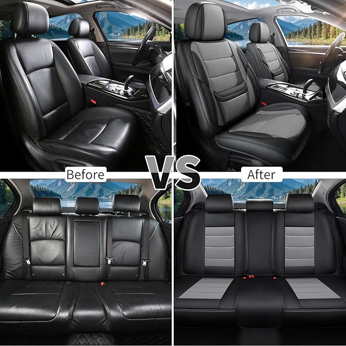 Car Seat Covers Full Set Custom Fit for Ford Maverick 2022-2025 - Premium Faux Leather with Lumbar Support, Breathable, Anti-Slip & Full Wrapping Edge (Black&Gray,Full Set)