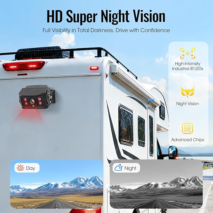 10.1" 2-Wired Backup Camera System, DVR Dual Screen Rear View Camera, IP69 Waterproof IR Night Vision, 20G Vibration-Proof for Trailer/Tractor/Truck/Combine/Skid Steer/Heavy Equipment/UTV, Y3