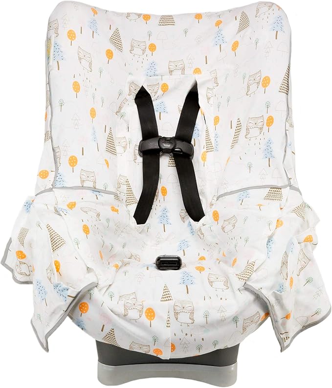 Niko Easy-Wash Children's Car Seat Cover & Liner - 100% Cotton Jersey - Owl Cream/Multi - Fits Most Toddler Car Seats - Universal Fit - Waterproof SEAT Bottom - Machine Wash and Dry