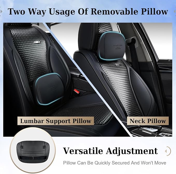 Coverado Seat Covers, Car Seat Covers Front Seats, Waterproof Nappa Leather Auto Seat Cover with Lumbar Head Pillow, Black Seat Covers Carseat Cover Universal Fit for Most Cars
