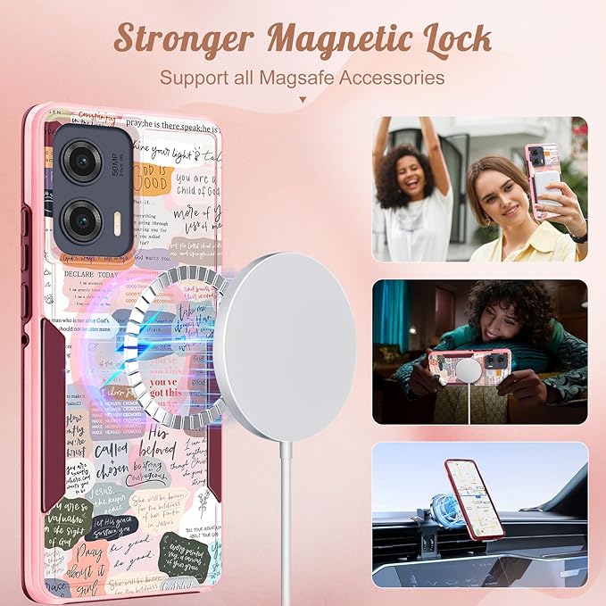 for Moto Edge 2024 Case - Compatible with MagSafe Women Girls Cute Magnetic Protective Phone Cover Girly Kawaii Unique Pretty Heavy Duty Shockproof Design for Motorola Moto Edge 2024 Cases