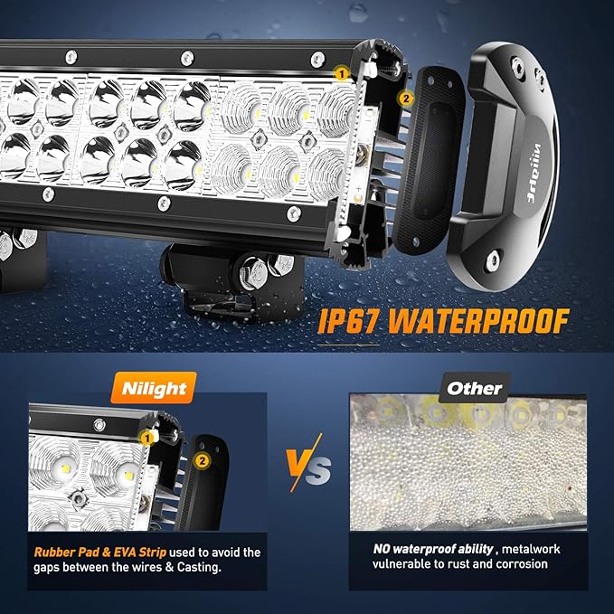 Nilight Led Light Bar 12 Inch 72W Spot Flood Combo Off Road Fog Lights Driving LED Pods with Off Road 16AWG Wiring Harness Kit - 1 Lead for Truck ATV UTV SUV Boat