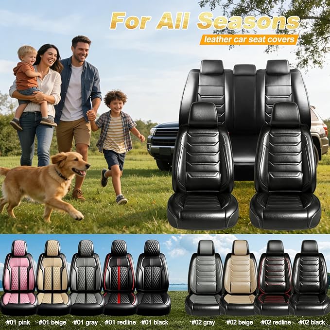Fit Accord Car Seat Covers for Select Honda Accord 2012-2026 - Premium Full Coverage Leather, Airbag Compatible, Waterproof & All Weather Seat Cushion Protector, Full Set, Black