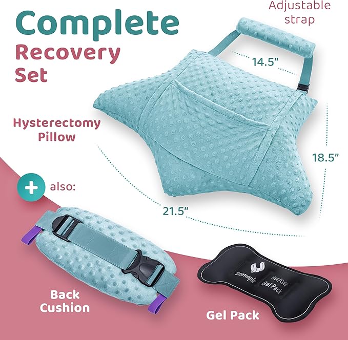 Zomaple Recovery Hysterectomy Pillow with Strap, Gel Pack & Lumbar Support – Post Abdominal Surgery Must Haves – Ideal for C-Section, Laparoscopic & Hernia Healing Comfort