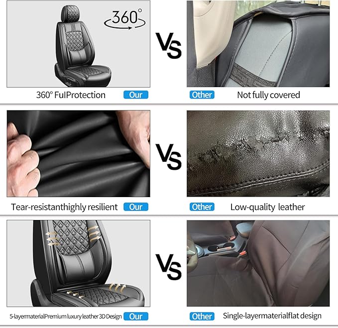 Fit Corolla Car Seat Covers for Toyota Corolla 2000-2024 2025 2026 - Upgraded Premium Waterproof & Breathable Leather, Airbag Compatible, All-Weather Seat Cushion Protector (Full Set, Black)
