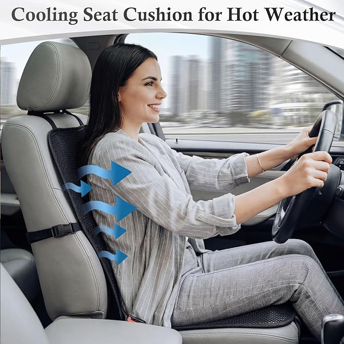 1 Pack Breathable Mesh Car Seat Cushion - Black Double 3D Air Cool Chair Seat Pad for Truck, SUV, Van, Car Universal Fit
