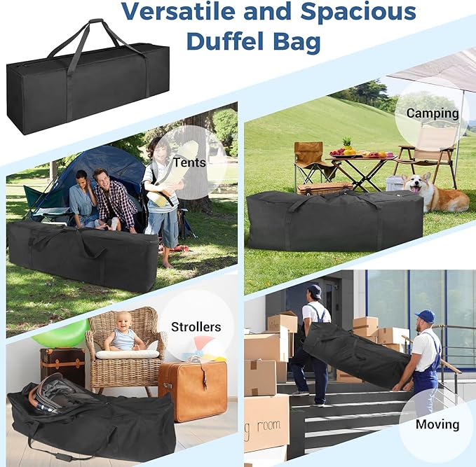 COOLBEBE 56" Sports Duffle Bag - 216L Extra Large Travel Duffel Luggage Bag with Upgrade 2-way Lockable Zippers, Sturdy & Water Resistant Long Duffle Bag for Camping Moving (Black 56inch)