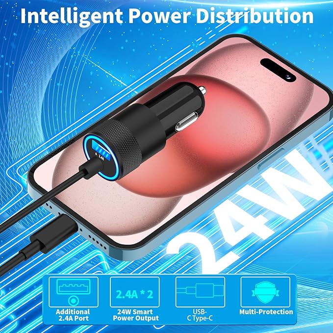 [Apple MFi Certified] iPhone 17 Car Charger Fast Charging, Braveridge 4.8A USB Power Cigarette Lighter USB-C Car Charge + 6FT Type-C Coiled Cord for iPhone 17/17 Pro Max/16 Pro/15/Galaxy S26/S25/Pixel