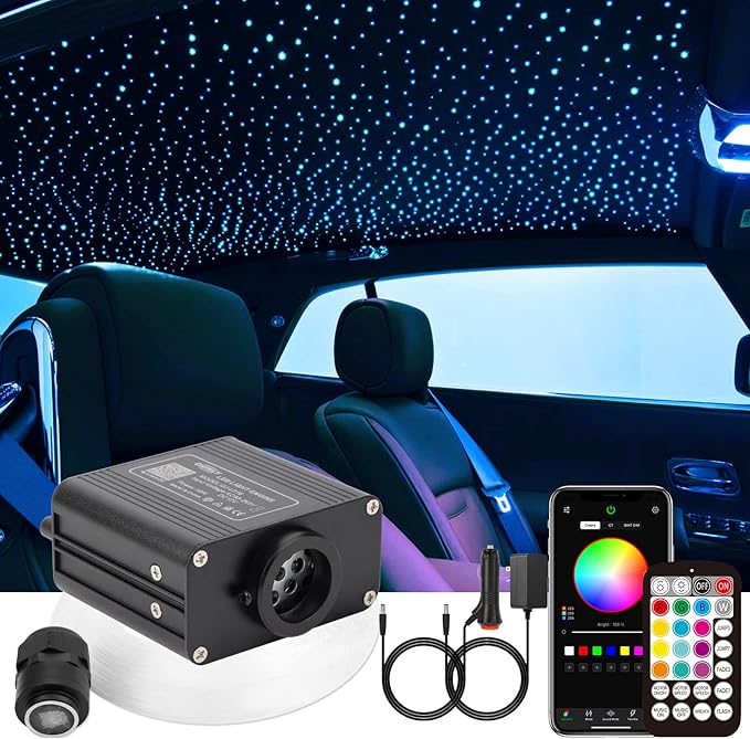 CHINLY Twinkle 500pcs 9.8ft (0.03in+0.04in+0.06in) Fiber Optic Lights Star Headliner kit, Music Mode Bluetooth APP Control Remote, RGBW Twinkle Star Lights for Star Headliner/Theater/Home Ceiling