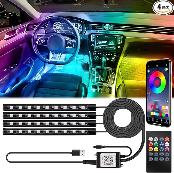 BFXM Car Interior Lights, 5V LED Strip Lights with USB Adapter, Ambient Lighting Car Accessories, App & Remote Control Music Sync Color Change Lights for Truck Car Decor (36LED Beads)
