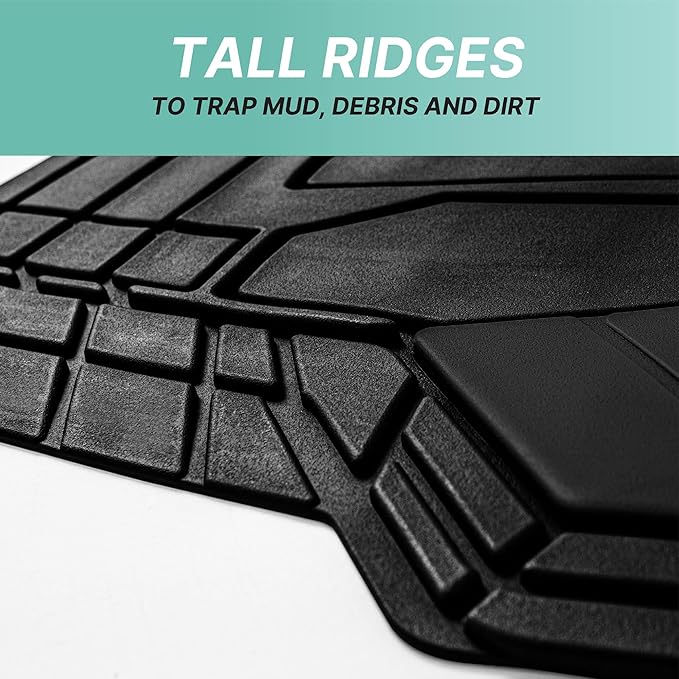 FH Group Heavy-Duty Rubber Floor Mats for Cars, Universal Fit Full Set, Climaproof, Trimmable, Stripe Design, Black - for Most Sedan, SUV, Truck