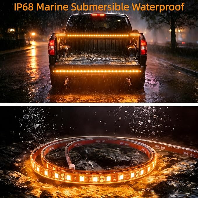 12V Marine Boat LED Light Strip Super Bright, 2 Pack 6.56FT IP68 Fully Waterproof RV Front Cap Lights, Golf Cart Underglow Roof Lights Strip for Truck ATV UTV SUV Car Pickup Trailer, Cuttable, Amber